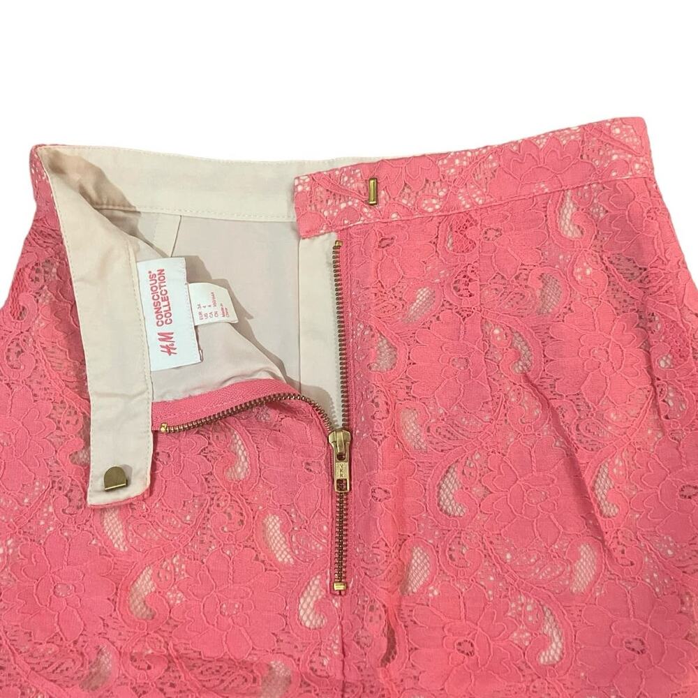 H&M Conscious Collection Women's Salmon Pink Lace Lined Pencil Skirt | Size 4 - Picture 4 of 9